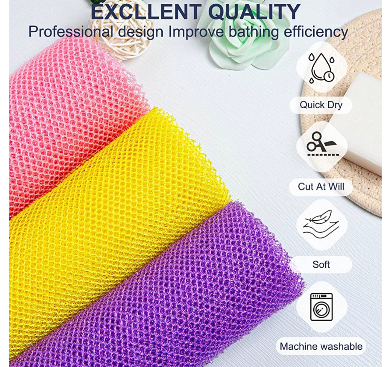 3 Pieces African Net Sponge African Exfoliating Net African Bath Spong ...